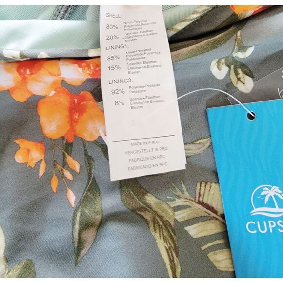 Cupshe M One Piece Swimsuit Size M Green Color W/ Tropical Floral Print NWT - Picture 8 of 8